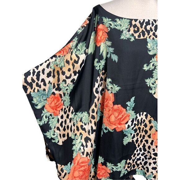 IMAN Global Chic Reversible Animal Print Floral Plus Size Silky Poncho Top 4X - Picture 2 of 6
